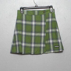 KIRSH nwt green plaid lightweight silky mini skirt